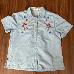 VS Collection Las Vegas Embroidered Denim Shirt Short‎ Sleeve Button Up L